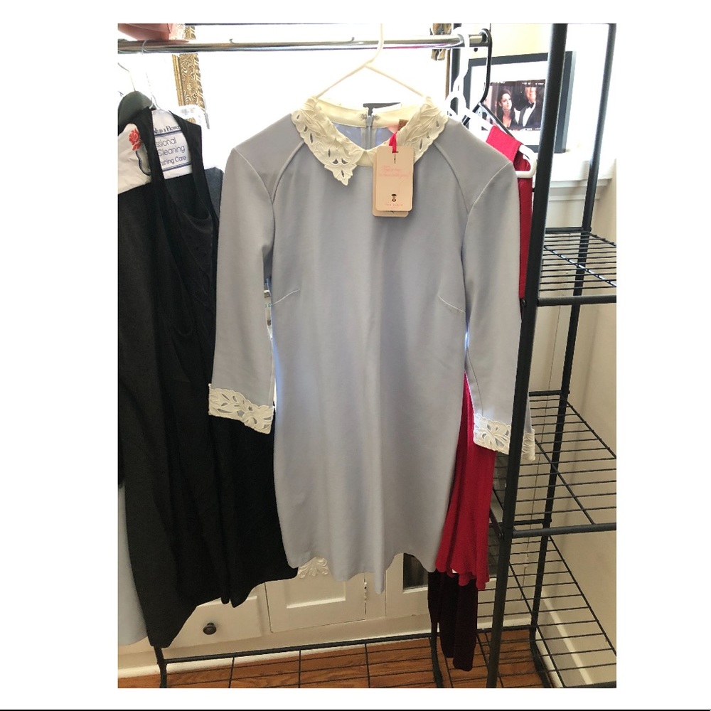 Ted Baker light blue dress with lace collar